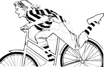 Royalty Free Clipart Image of a Girl on a Bike