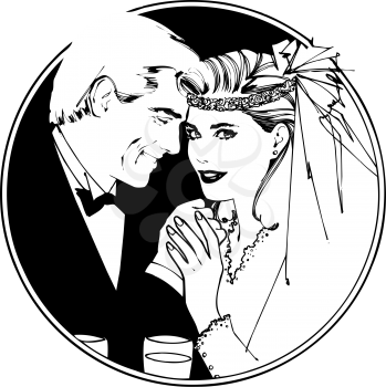 Royalty Free Clipart Image of a Bridal Couple Portrait