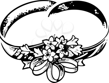 Royalty Free Clipart Image of Two Wedding Bands and Flowers