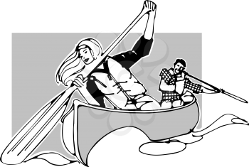 Royalty Free Clipart Image of a Couple Canoeing