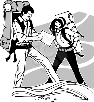 Royalty Free Clipart Image of a Couple Backpacking