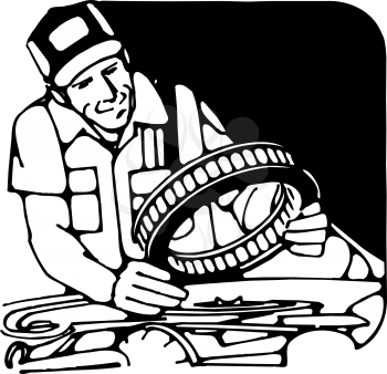 Royalty Free Clipart Image of a Man Changing an Air Filter