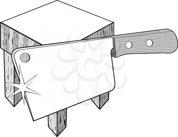 Royalty Free Clipart Image of a Butcher Block and Cleaver