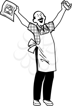 Royalty Free Clipart Image of a Man in an Apron Holding Charcoal
