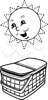 Royalty Free Clipart Image of the Sun and a Picnic Basket