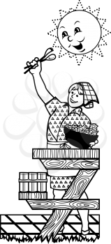 Royalty Free Clipart Image of a Woman at a Picnic Table