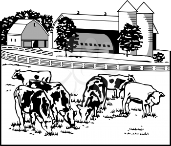 Royalty Free Clipart Image of a Dairy Farm
