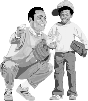 Royalty Free Clipart Image of Father and Son Playing Baseball