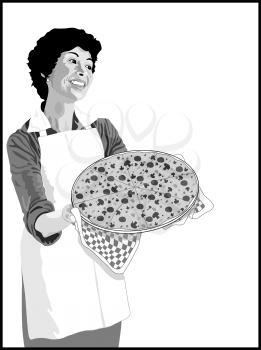 Royalty Free Clipart Image of a Woman With a Pizza