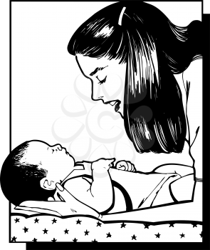 Royalty Free Clipart Image of a Mother and Baby