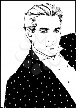 Royalty Free Clipart Image of a Man in a Spotted Jacket