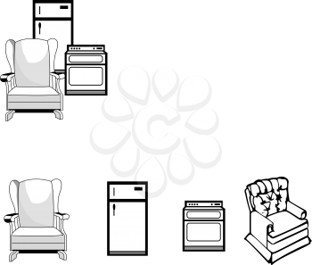 Royalty Free Clipart Image of Furniture and Appliances