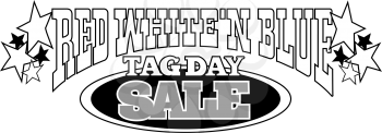 Royalty Free Clipart Image of a Red White and Blue Tag Day Sale Banner