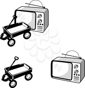 Royalty Free Clipart Image of a Wagon and Television