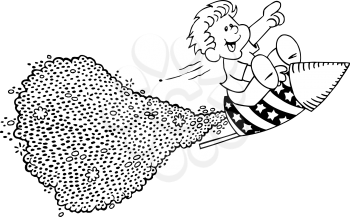 Royalty Free Clipart Image of a Boy on a Rocket