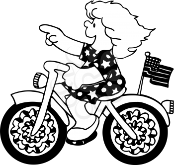 Royalty Free Clipart Image of a Girl on a Decorated Bike