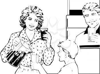 Royalty Free Clipart Image of a Family Having a Drink