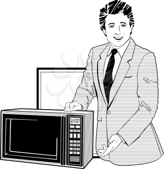 Royalty Free Clipart Image of a Microwave Salesman
