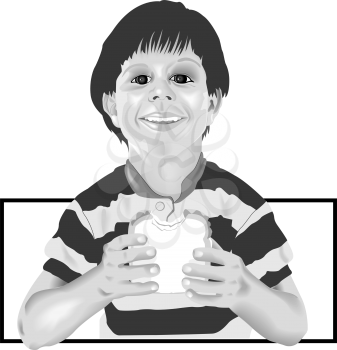 Royalty Free Clipart Image of a Boy Eating a Sandwich