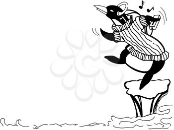 Royalty Free Clipart Image of a Penguin Dancing on an Ice Floe