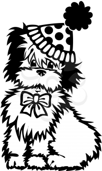 Royalty Free Clipart Image of a Dog in a Clown Hat