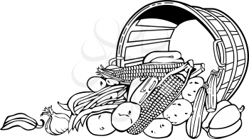 Royalty Free Clipart Image of a Spilled Basket of Vegetables