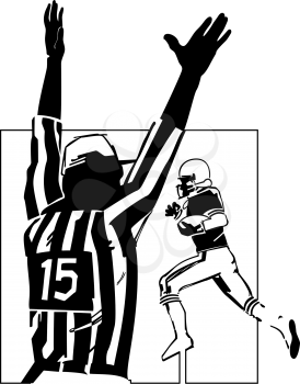 Royalty Free Clipart Image of a Football Referee Calling a Touchdown