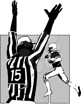Royalty Free Clipart Image of a American Referee Calling a Touchdown