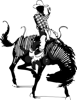 Royalty Free Clipart Image of a Cowboy Riding a Bronco