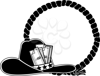 Royalty Free Clipart Image of a Cowboy Hat and Rope Frame
