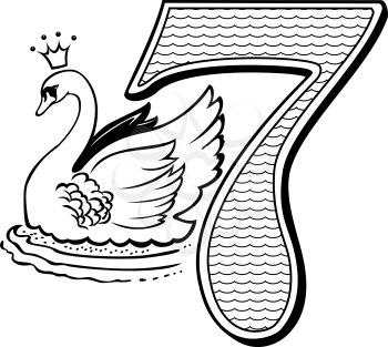 Royalty Free Clipart Image of One of Seven Swans Swimming