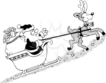 Royalty Free Clipart Image of Santa and His Sleigh
