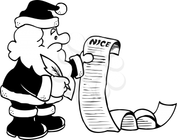 Royalty Free Clipart Image of Santa Checking His Nice List