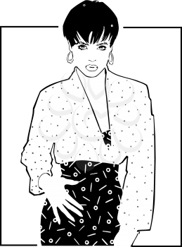 Royalty Free Clipart Image of a Woman in a Print Dress
