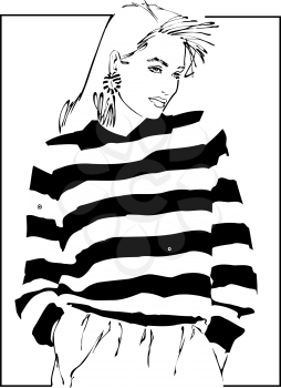 Royalty Free Clipart Image of a Woman in a Striped Top