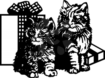 Royalty Free Clipart Image of Cats and Presents