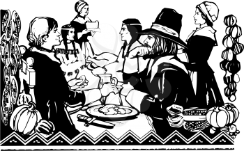 Royalty Free Clipart Image of the First Thanksgiving