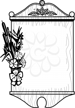 Royalty Free Clipart Image of a Wooden Sign With Flowers