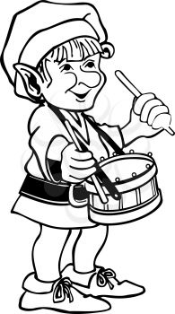 Royalty Free Clipart Image of an Elf With a Drum