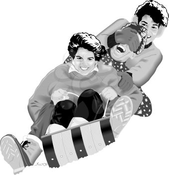 Royalty Free Clipart Image of a Family Sledding