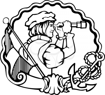Royalty Free Clipart Image of Columbus With a Telescope