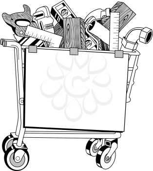 Royalty Free Clipart Image of Tools in a Cart