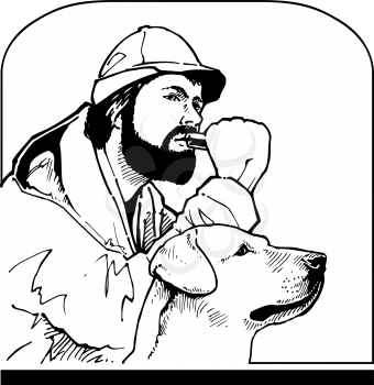 Royalty Free Clipart Image of a Hunter and Dog