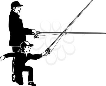 Royalty Free Clipart Image of a Man and Boy Fishing