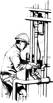 Royalty Free Clipart Image of a Man Fixing Pipes