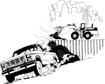 Royalty Free Clipart Image of a Loader and Truck