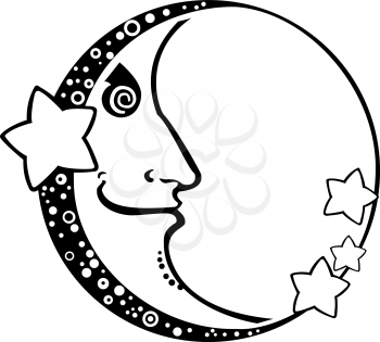 Royalty Free Clipart Image of a Crescent Moon and Stars
