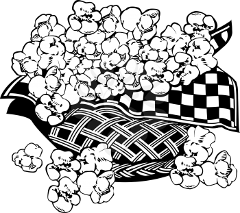 Royalty Free Clipart Image of Popcorn in a Basket