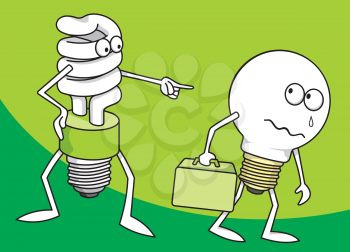 Royalty Free Clipart Image of a Lightbulb Pointing at a Lightbulb