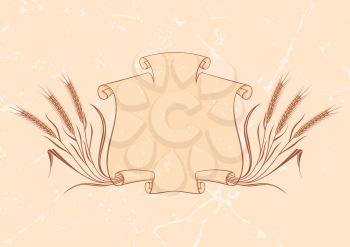 Royalty Free Clipart Image of a Wheat Background With a Scroll